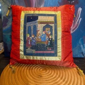 VTG Pier 1 Made N India Square Orange Gold Multicolor Decorative Throw Pillow